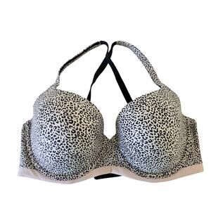 Victorias Secret Leopard Print Bra Black White Pink 36DD Demi Lined Push Up